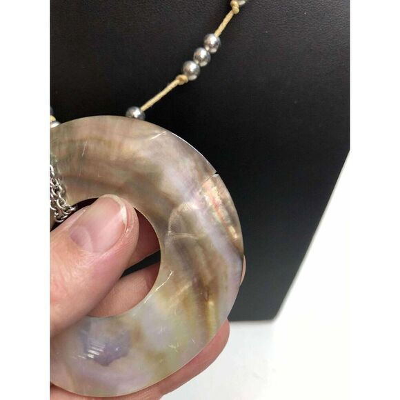 1950 CHICO'S silver tone abalone statement pendant necklace 30-34" *defect - Picture 2 of 5